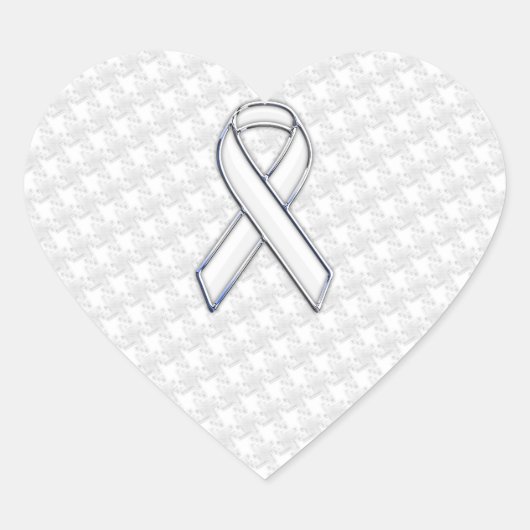Chrome White Ribbon Awareness on Houndstooth Print Hart Sticker (Voorkant)