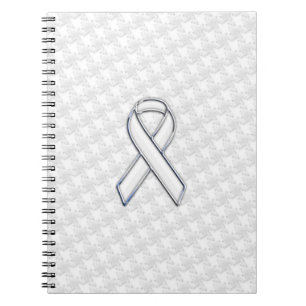 Chrome White Ribbon Awareness on Houndstooth Print Notitieboek