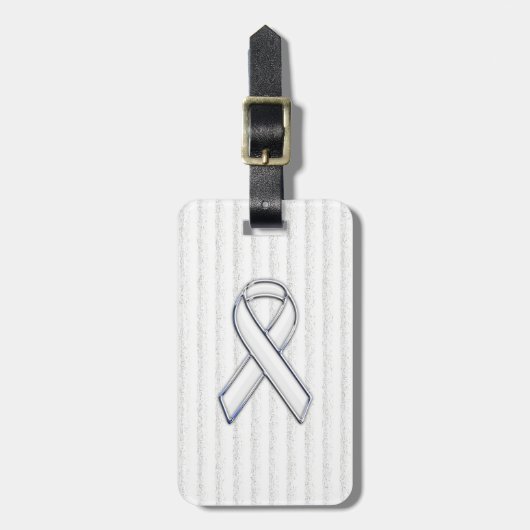 Chrome White Ribbon Awareness on Vertical Stripes Bagagelabel (Voorkant verticaal)