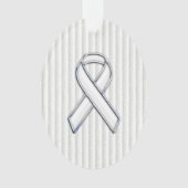 Chrome White Ribbon Awareness on Vertical Stripes Ornament (voorkant)