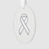 Chrome White Ribbon Awareness on Vertical Stripes Ornament (voorkant)