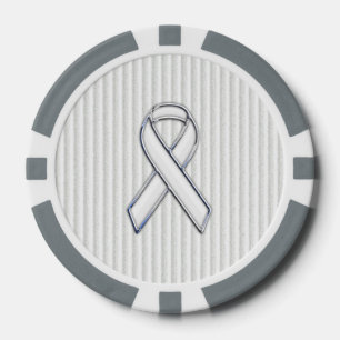 Chrome White Ribbon Awareness on Vertical Stripes Pokerchips