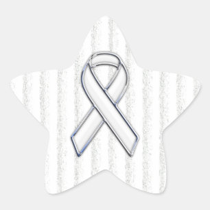 Chrome White Ribbon Awareness on Vertical Stripes Ster Sticker