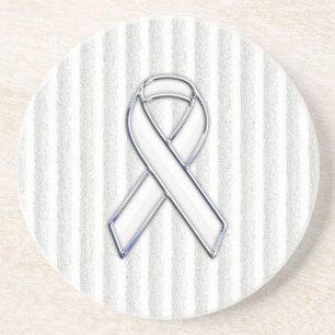 Chrome White Ribbon Awareness on Vertical Stripes Zandsteen Onderzetter