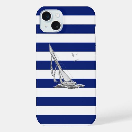 Chrome Zeilboot op Navy Stripes iPhone Hoesje (Achterkant)