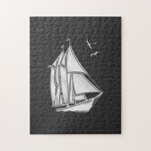 Chrome Zilver Als Zeilboot op Koolstofvezel Legpuzzel