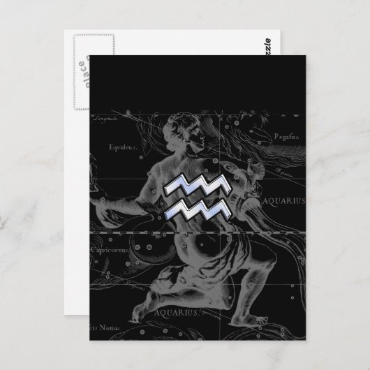 Chrome zoals Aquarius Sign on Hevelius Map Briefkaart (Voorkant / Achterkant)