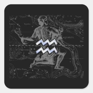 Chrome zoals Aquarius Zodiac Sign op Hevelius Vierkante Sticker