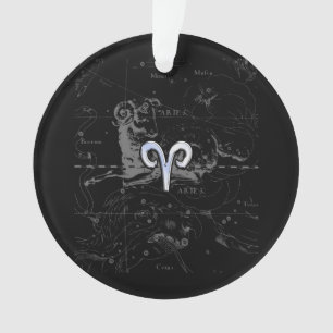 Chrome zoals Aries Zodiac Sign on Hevelius Black Ornament