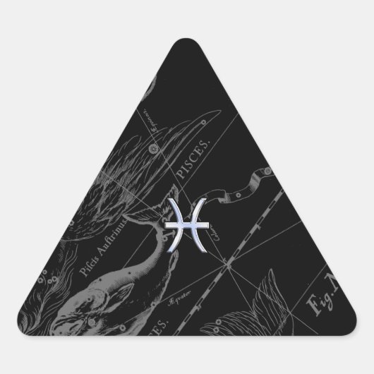 Chrome zoals Pisces Zodiac Sign on Black Hevelius Driehoek Sticker (Voorkant)