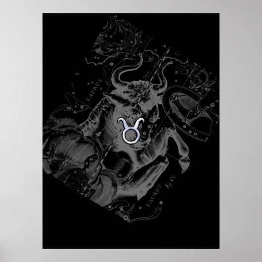 Chrome zoals Taurus Zodiac Sign op Hevelius Black Poster (Voorkant)