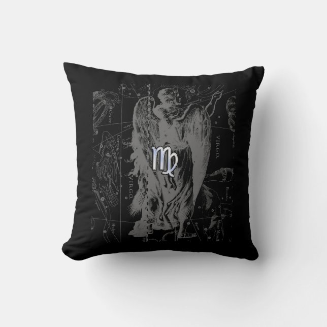 Chrome zoals Virgo Zodiac Sign on Black Hevelius Kussen (Voorkant)