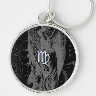 Chrome zoals Virgo Zodiac Sign on Black Hevelius Sleutelhanger