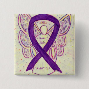 Chronic Pain Awareness Angel Ribbon Art Pin Vierkante Button 5,1 Cm