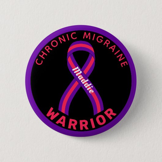 Chronische migraine Warrior Ribbon Black Button (Voorkant)