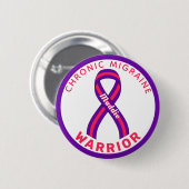 Chronische migraine Warrior Ribbon White Button (Voorkant /achterkant)