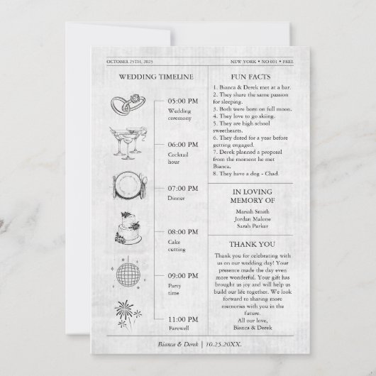 Chronologie du programme de mariage avec photo de  (Dos)