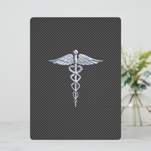 Chroom als kaduceus medisch symbool koolstofvezel (Staand voorkant)