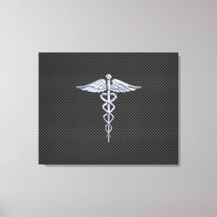 Chroom als kaduceus medisch symbool koolstofvezel canvas afdruk