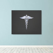 Chroom als kaduceus medisch symbool koolstofvezel canvas afdruk (Insitu (Houten vloer))