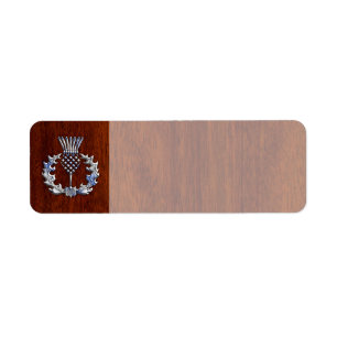 Chroom als Thistle op Mahogany Wood Style Etiket