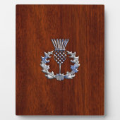 Chroom als Thistle op Mahogany Wood Style Fotoplaat (Voorkant)