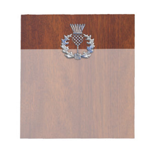 Chroom als Thistle op Mahogany Wood Style Notitieblok