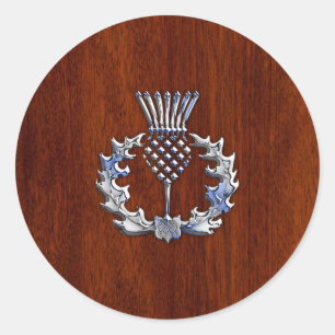 Chroom als Thistle op Mahogany Wood Style Ronde Sticker