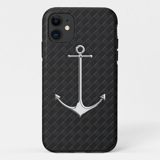 Chroom Anchor Leather Checkers Nautical Lifestyle Case-Mate iPhone Case (Achterkant)