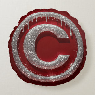 Chroom Drip Glitter Letter C Monogram Rond Kussen