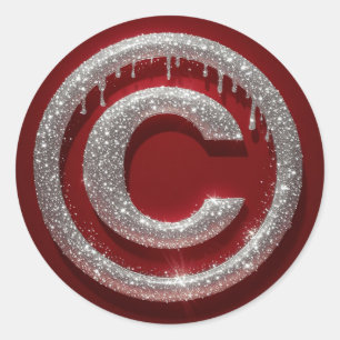 Chroom Drip Glitter Letter C Monogram Ronde Sticker
