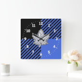 Chroom Like Maple Leaf on Blue Buffalo Check on a Vierkante Klok (Huis)