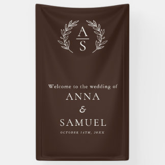 Chroom Monogram Chocoladebruin en Witte Bruiloft Spandoek