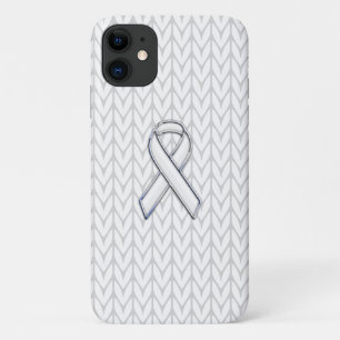 Chroom on White Knit Ribbon Awareness iPhone 11 Hoesje
