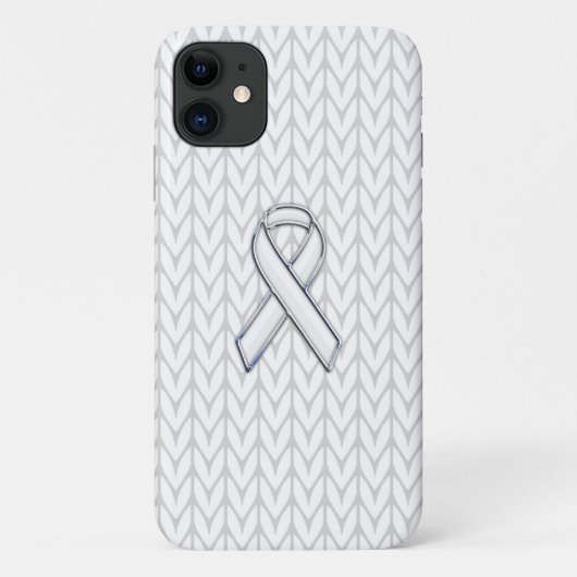 Chroom on White Knit Ribbon Awareness Case-Mate iPhone Case (Achterkant)