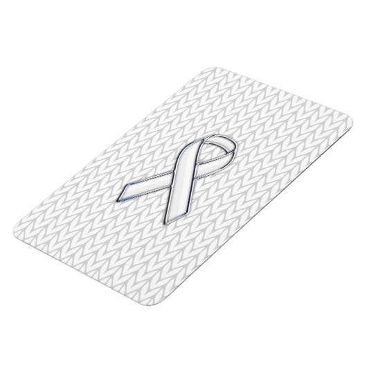 Chroom on White Knit Ribbon Awareness Print Magneet (Linkerzijde)