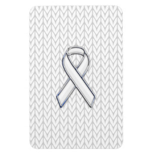 Chroom on White Knit Ribbon Awareness Print Magneet