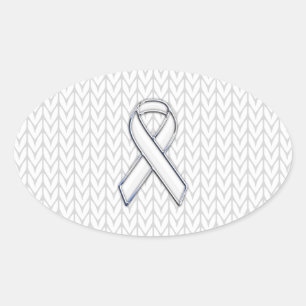 Chroom on White Knit Ribbon Awareness Print Ovale Sticker