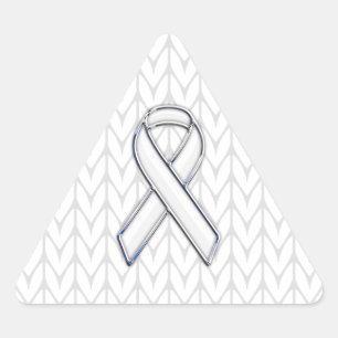 Chroom on White Knitting Ribbon Awareness Print Driehoek Sticker