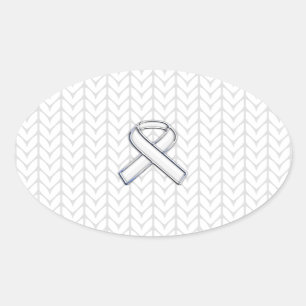 Chroom on White Knitting Ribbon Awareness Print Ovale Sticker