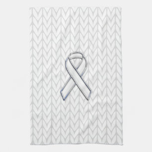 Chroom on White Knitting Ribbon Awareness Print Theedoek