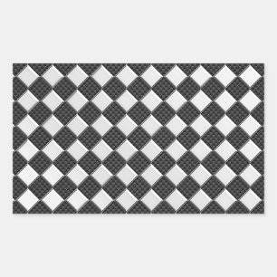 Chroom op Carbon Fiber Style Checkers Rechthoekige Sticker