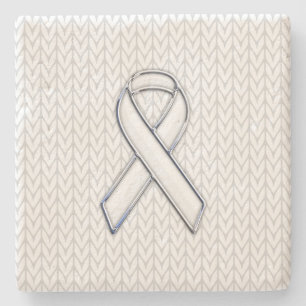 Chroom op White Chevrons Ribbon Awareness Print Stenen Onderzetter
