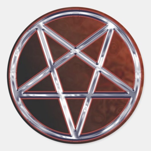Chroom pentagram ronde sticker (Voorkant)