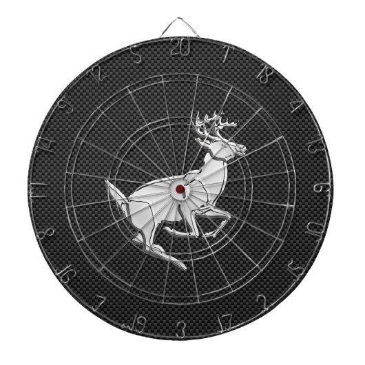 Chroom Running Deer on Carbon Fiber Decor Dartbord (Voorkant)