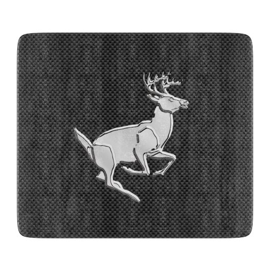 Chroom Running Deer on Carbon Fiber Decor Snijplank (Voorkant)