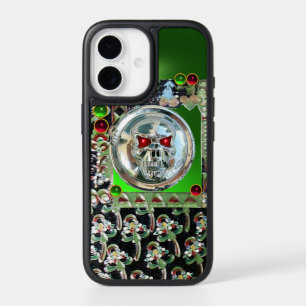 CHROOM SKULL BLACK GREEN RED GEMSTONES
