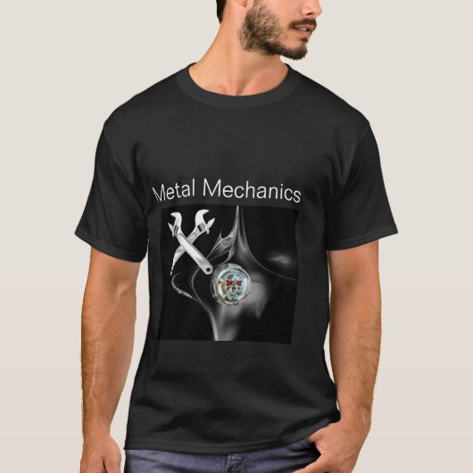 CHROOM SKULL EN GEKROSEERDE WRENCHTEN METALE MECHA T-SHIRT (Voorkant)