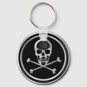 CHROOM SKULL EN ROSSBONEN SLEUTELHANGER