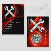 CHROOM SKULL EN WRENCHTEN METALE MECHANICA'S VISITEKAARTJE (Voorkant / Achterkant)